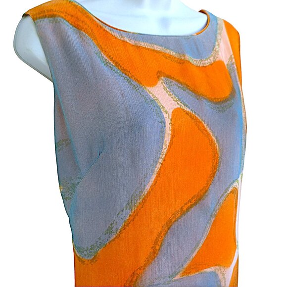 Vintage 50s R K Originals Orange Blue Mod Lined Shift Retro Back Zip USA Union M - Picture 4 of 12